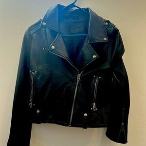 BLANK NYC faux black leather moto jacket, size S